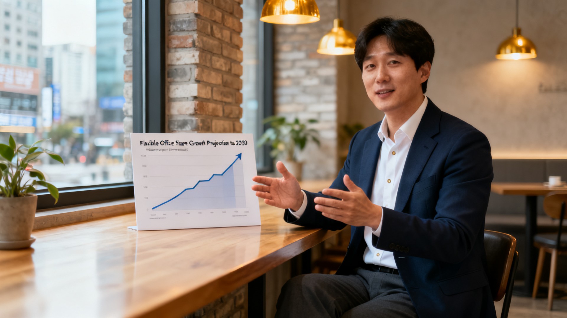 line graph of flexible office share growth projection to 2030