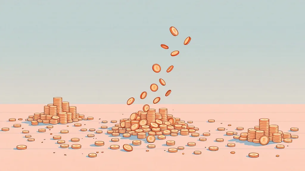 abstract illustration of one stream of coins splitting into three separate streams